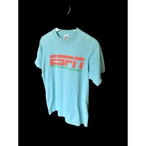 Late 80's ESPN Vintage Single Stitch T-Shirt Crewneck Teal Sz Medium *flaw